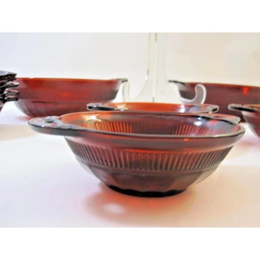 Vintage Anchor Hocking Coronation Royal Ruby Red Serving Berry Bowl 6pc Set